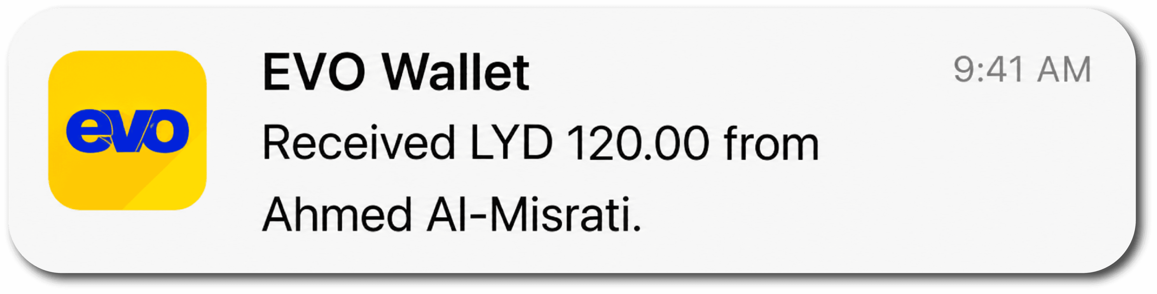 EVO Wallet transfer received notification